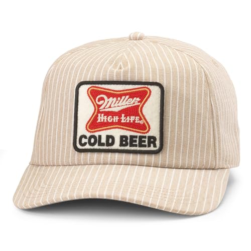 AMERICAN NEEDLE Miller High Life Beer Patch Unisex Adjustable Snapback Baseball Hat - color: Tulsa (Light Khaki/Ivory)