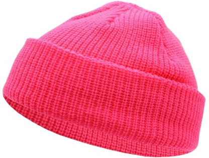 Fisherman Short Beanie Leon Roll up Trawler Classic Skullcap Hipster Beanie Warm Winter Hats Acrylic Ribbed Knit Cuff Daily - color: Hot Pink