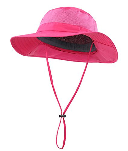 Home Prefer Outdoor UPF50+ Mesh Sun Hat Wide Brim Fishing Hat with Neck Flap Sun Hat for Men Women - color: Rose Red