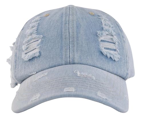 TSSGBL Unstructured Distressed Baseabll Cap Cotton Soft Dad Hat Adjustable Low Profile Headwear Ball Caps for Women Men - color: Distressed-denim-lightblue, size: Medium-Large