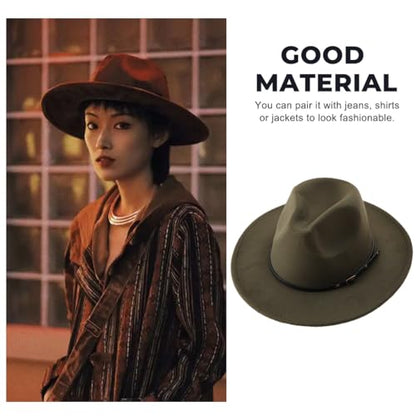 Unisex Womens Mens Adjustable Classic Wide Brim Belt Buckle Fedora Hat Felt Panama Hat Church Jazz Cap - color: Army Green, size: Medium-Large