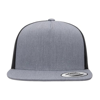 Yupoong 5-Panel YP Classic Trucker Cap | High Profile Flat Visor Snapback - color: Heather/Black