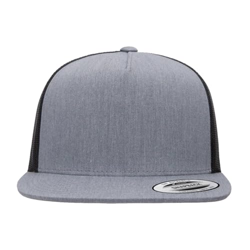 Yupoong 5-Panel YP Classic Trucker Cap | High Profile Flat Visor Snapback - color: Heather/Black