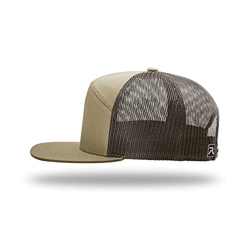 Richardson 168 Hi-Pro 7 Panel Adjustable Snapback Trucker Mesh Back Cap - color: Pale Khaki/Brown