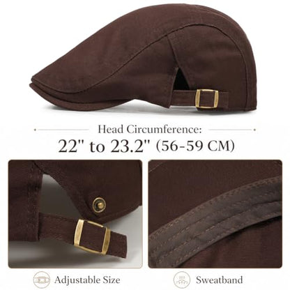 Initlove Mens Newsboy Cap Cotton Ivy Hat Beret Hats for Driving - color: B Coffee