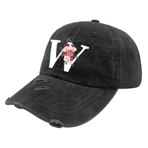 Custom Initial Letter Baseball Cap for Women, Personalized A-Z Monogram Washed Distressed Hat for Mom Gift - color: Classic Alphabetes A-z Cute Letter Caps Cute Baseball Hat 23