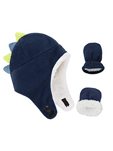 Baby Winter Hat and Mitten Set with Warm Sherpa-Fleece for Toddler & Infant - color: R1 Navy, size: 2-4T