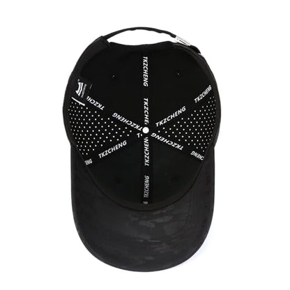 Men's Quick Dry Baseball Cap Original Camouflage Laser Perforated Breathable Golf Ball Caps Curved Brim Structured Hats - color: Black