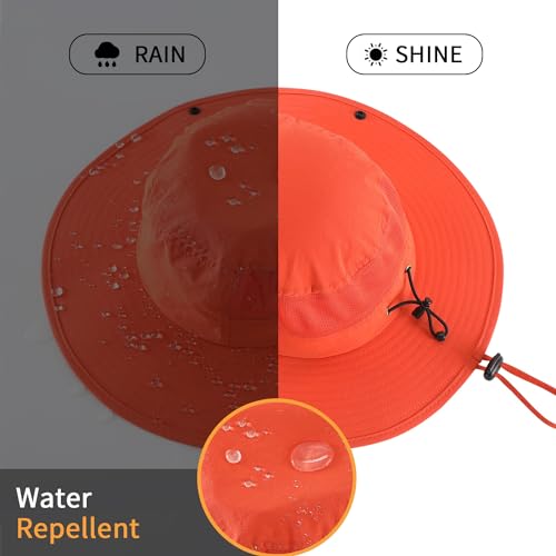 Home Prefer UPF50+ Mens Sun Hat Wide Brim Womens UV Protection Beach Bucket Hat for Fishing Hiking Snap Up Cowboy Hat - color: Orange
