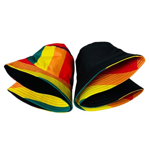 Pride Unisex Bucket Hat Reversible Double-Side-Wear Packable for Travel, Outdoors, and Beach - color: Rainbow Stripes
