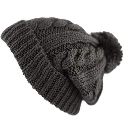 Women and Men Beanie Daily Winter Oversized Thick Stretchy Knitted Pom Pom Beanie Fleece Lined Beanie Hat - color: 1. Curly Dark Grey