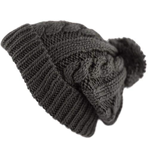 Women and Men Beanie Daily Winter Oversized Thick Stretchy Knitted Pom Pom Beanie Fleece Lined Beanie Hat - color: 1. Curly Dark Grey