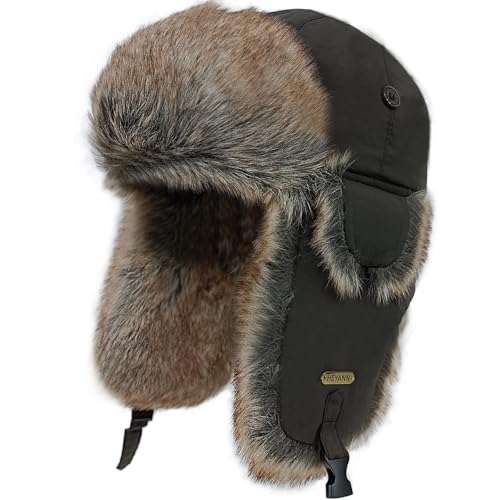 Trapper Hat for Men Women Faux Fur Aviator Russian Ushanka Hat Winter Hunting Hats with Ear Flaps Fur Tropper Bomber Ski Hats - color: Brown, size: XX-Large-3X-Large