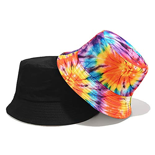 Unisex Bucket Hat Beach Sun Hat Aesthetic Fishing Hat for Men Women Teens, Reversible Double-Side-Wear - color: Colourful Tie-dye 3