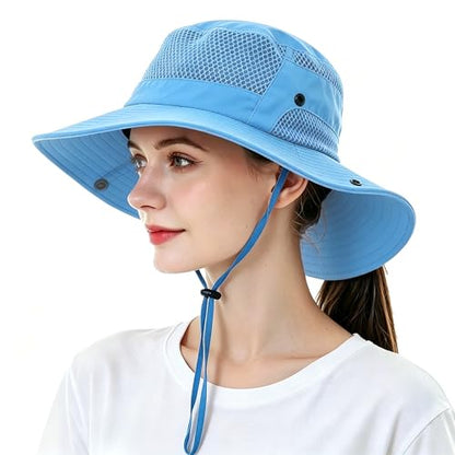 Sun Bucket Hat for Men Women Wide Brim UPF 50+ UV Protection Waterproof - color: Sky Blue