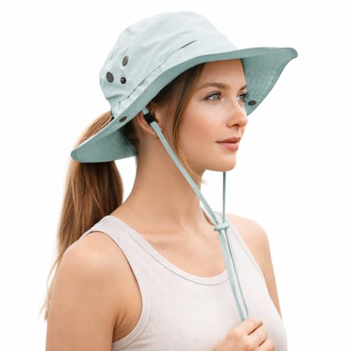 TOP-EX ChicPony Ponytail Sun Hat for Women, Waterproof UPF 50+ Wide Brim - color: 0702_blue, size: Small-Medium