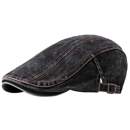 meioro Women Denim Newsboy Hat Cotton Flat Cap Ivy Gatsby Driving Hunting Gatsby Cabbie Denim Hats for Men - color: Black-b