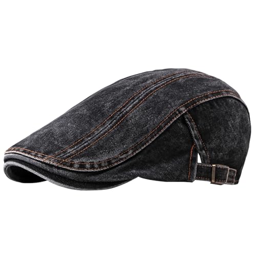 meioro Women Denim Newsboy Hat Cotton Flat Cap Ivy Gatsby Driving Hunting Gatsby Cabbie Denim Hats for Men - color: Black-b
