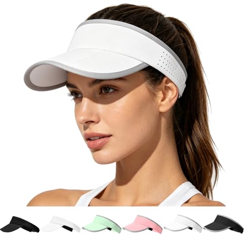 Women's Sun Visor Hat - Foldable Golf Hats Adjustable Quick Dry Running Tennis Cap, UV Protection Beach Hat for Women - color: White
