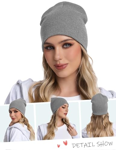 ROYBENS 100% Cotton No Cuff Beanie Hat Men Women, Fisherman Skull Cap - color: Light Gray
