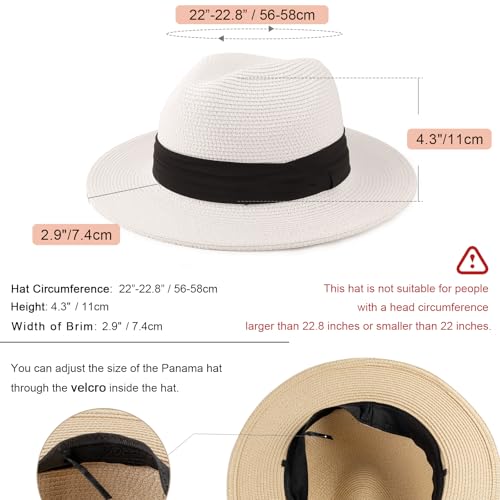 AQOKKA Summer Straw Fedora Hat for Women Men Travel Panama Hat with Wide Brim Roll Up Sun Hat for Beach Outdoor UPF 50+ - color: 1 Pack: White