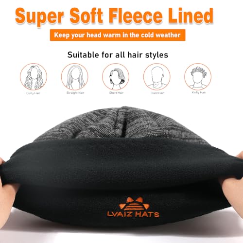 Lvaiz Winter Fleece Lined Beanie Hat for Men Women Reversible Skull Cap - color: Navy Blue+black