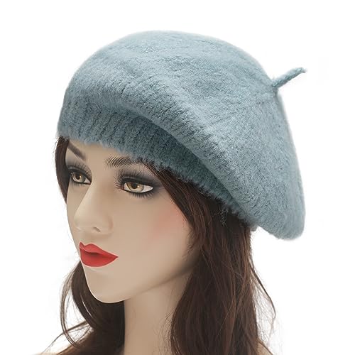 ZLYC Women French Beret Hat Winter Knitted Stretchable Beret Artist Cap - color: Plain Blue