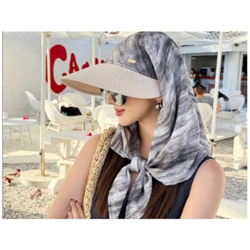 Sun Hats for Women Sun Protection Wide Brim Shawl with Neck Flap Hiking Visor Hat Outdoor UV Summer Beach hat - color: Black-gray