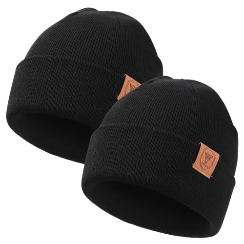OZERO Beanie for Men and Women, Double-Layer Cuffed Knit Winter Hat - color: Black+black