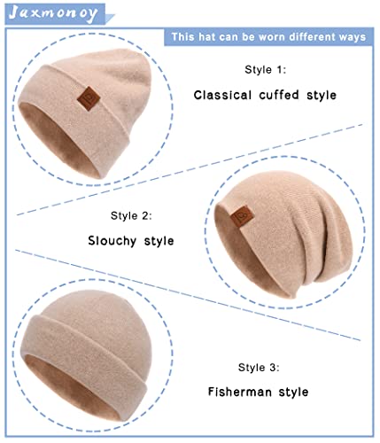 jaxmonoy Slouchy Knit Beanies Winter Hats for Women Men Soft Warm Reversible Slouch Cuffed Skull Knitted Beanie Cap - color: Khaki