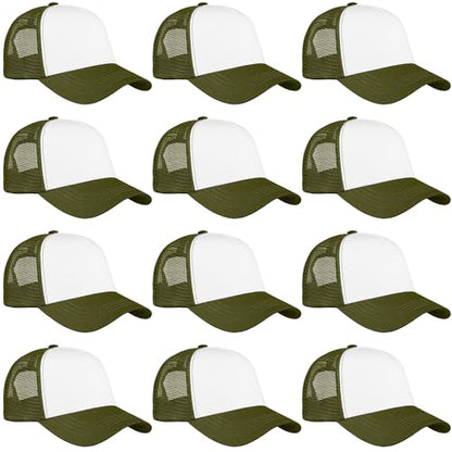 Falari 12 Pack Bulk Wholesale Mesh Trucker Hats 5 Panel and 6 Panel Baseball Caps for Men and Women - color: 5 Panel - Army Green