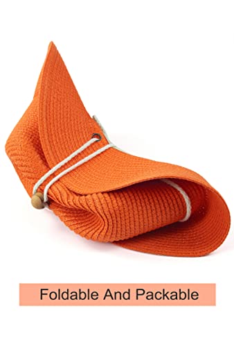 Women Straw Fedora Hat Summer Panama Beach Sun Hats UV UPF50+ Cap - color: Orange