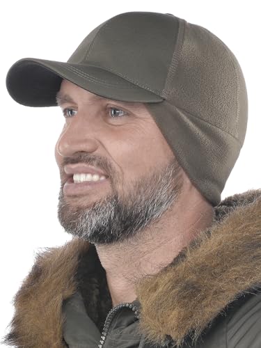 2SBR 2SABERS Mens Winter Hat with Earflaps and Visor - Warm Trucker Baseball Cap Hat - color: Olive Green, size: X-Large