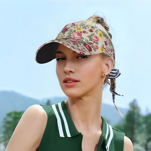 Sun Visor Hats Adjustable Open Top Sport Hat for Golf Women/Men - color: Elegant Flower