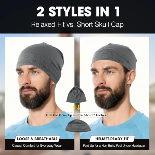 WTACTFUL 3-Pack Breathable Cooling Skull Cap for Men Women Thin Beanie - color: Black+black+gray