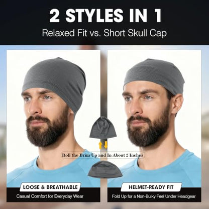 WTACTFUL 3-Pack Breathable Cooling Skull Cap for Men Women Thin Beanie - color: Black+black+gray