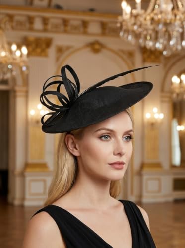 Women's Fascinators Feather Polyester Kentucky Derby Saucer Hats with Headband - color: Black