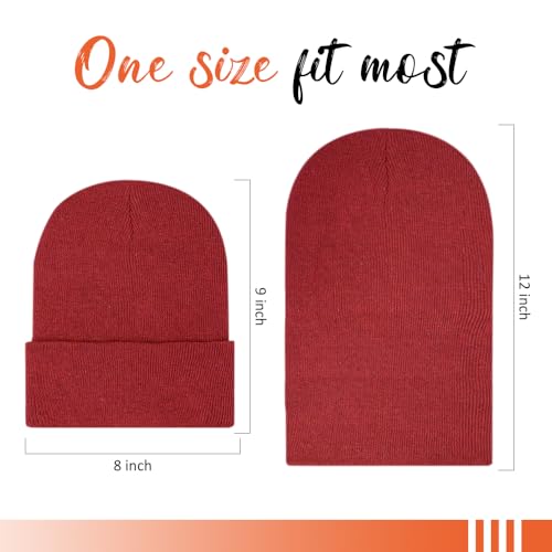 ZH 6 Pack Men's Winter Knit Beanies with Fleece Lining, Warm Stretchy Skull Caps for Cold Weather, Unisex Thermal Hats - color: Red