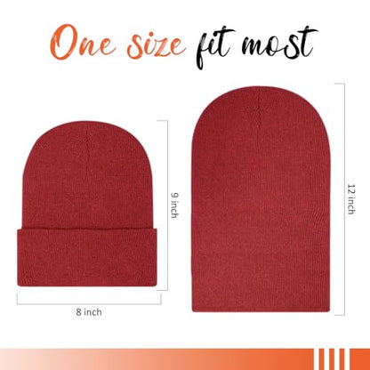 ZH 6 Pack Men's Winter Knit Beanies with Fleece Lining, Warm Stretchy Skull Caps for Cold Weather, Unisex Thermal Hats - color: Red