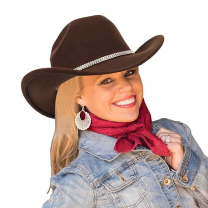 Glitter Silver Black Cowboy Hats Women Western Rhinestone Cowgirl Hat - color: 3 Circles Diamond-coffee