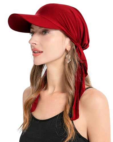 ZLYC Chemo Headwear for Women Brim Visor Head Scarf Pre Tied Headwraps Lightweight Skull Cap - color: Solid Burgundy