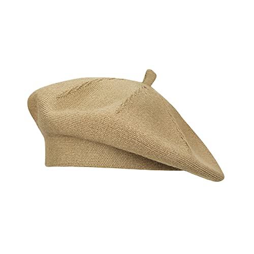 Gllutt Beret Hat French Style Stretchy Knitting Solid Color Both Side Usable - color: Camel