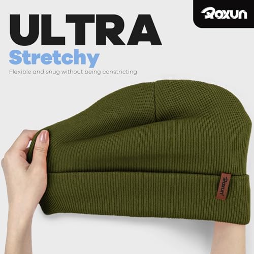 ROXUN Beanie for Men/Women Winter Hat Soft Warm Unisex Skull Stocking Cap - color: Army Green