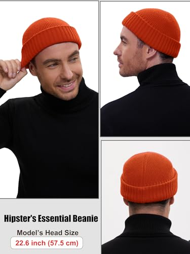 Wool Short Fisherman Beanie for Men Women Double Cuffed Skull Caps - color: 1pcs-orange