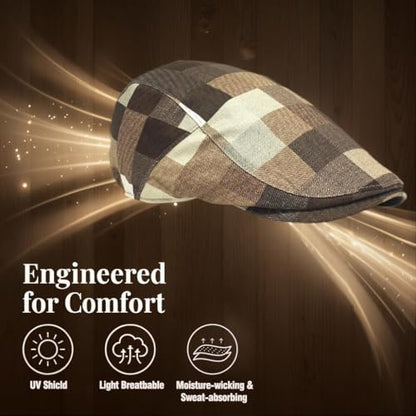 GIBZ Men's Plaid Newsboy Cap Retro Driving Flat Hat Adjustable - color: Blue