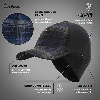 TrailHeads Women's Ponytail Trucker Hat, Running, Hiking & Outdoor Sports - color: Blue Plaid