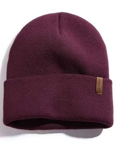 FURTALK Beanie for Men Women Cuffed Thick Knitted Winter Hat Skull Cap - color: Medium Wine