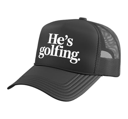 He's Golfing Trucker Hat with Adjustable Mesh Back - color: Black