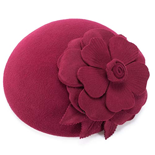Lawliet Womens Dressy Fascinator Beret Wool Felt Pillbox Hat Wedding Occasion Headpiece A083 - color: Burgandy