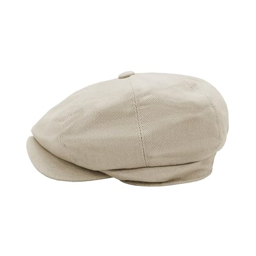 Newsboy Hats for Men Flat Cap Cotton Caps for Men Classic 8 Panel Ivy Hat Driver Cap for Women (Cotton, Denim) - color: Beige